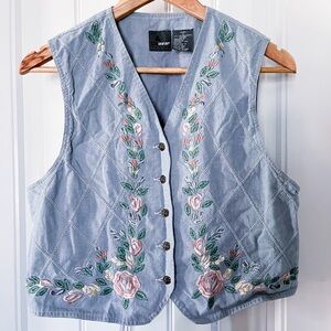 Vintage 90s Liz Wear Floral Embroidered Vest Cottagecore Prairie Grandmacore PS
